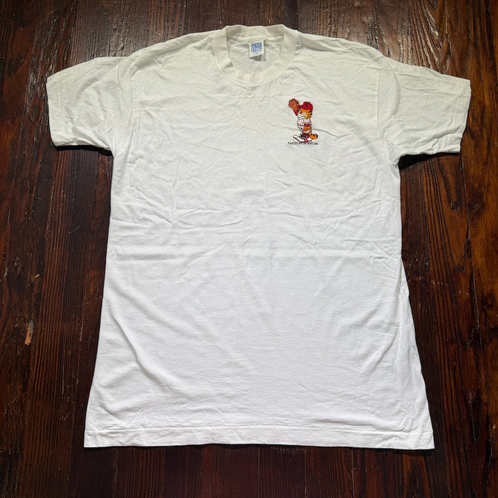 Vintage 90s Garfield Baseball Shirt Men XL White USA Made Single‎ Stich Cartoon